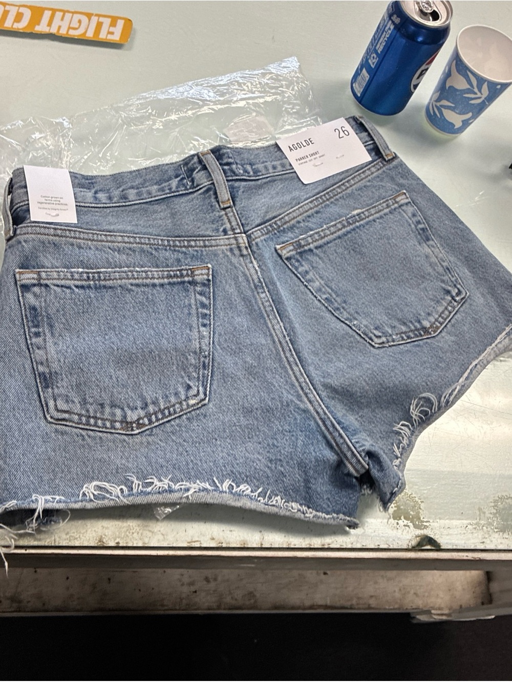 AGOLDE Parker High Rise Denim Cut Off Shorts Light Wash Blue Cotton SZ 26 NWT - Picture 13 of 16